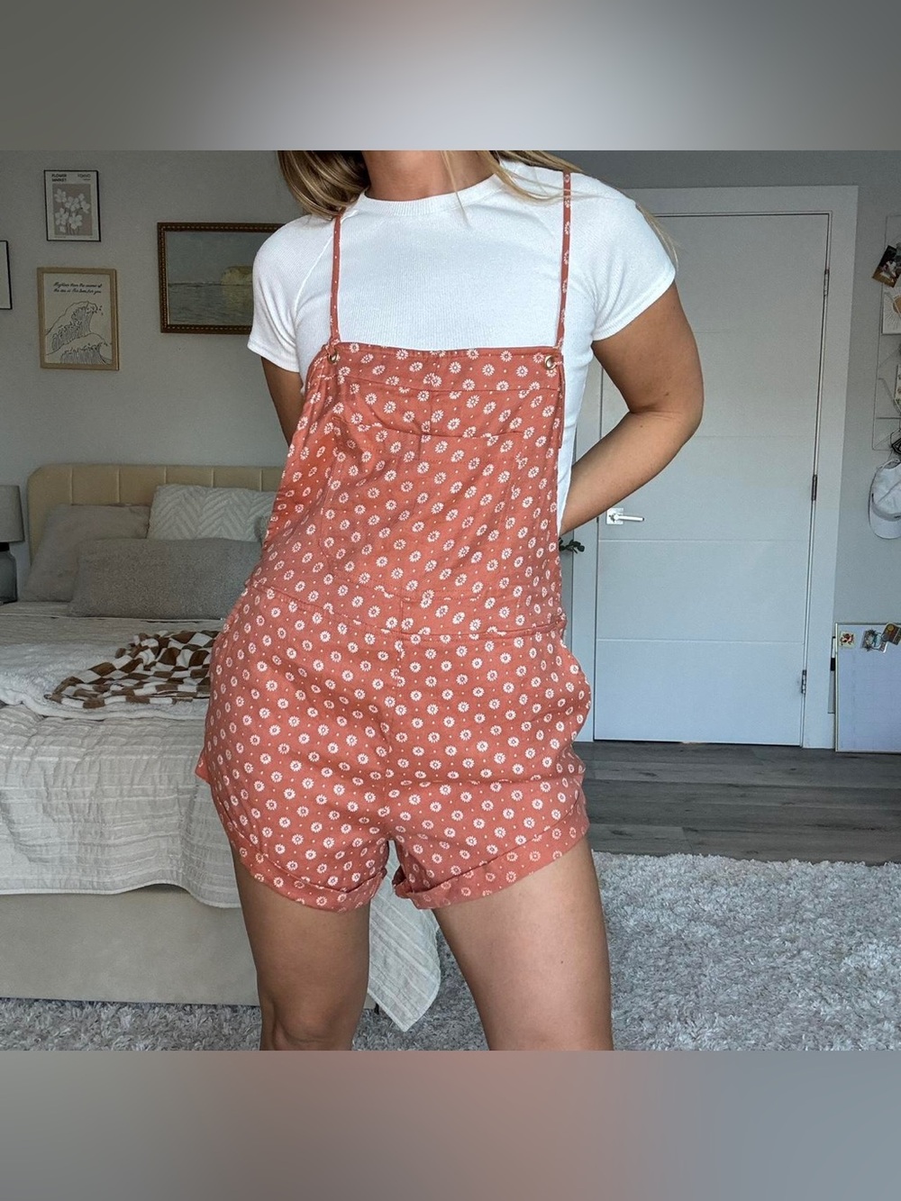 Billabong Orange Printed Spaghetti-Strap Boho Romper Medium